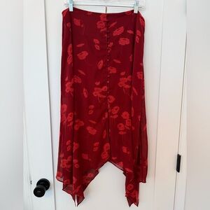 Free People Vintage Asymmetrical Red Floral Button Skirt